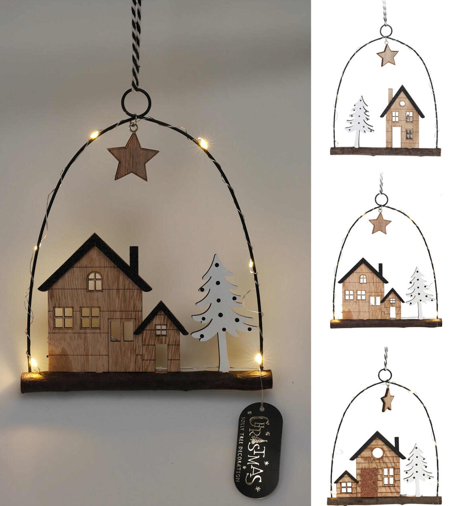 dekorace závěsná DOMEČEK 6LED, 20,5cm kov/dřevo mix 0.99 Kg MTA MAXMIX Sklad14 386928
