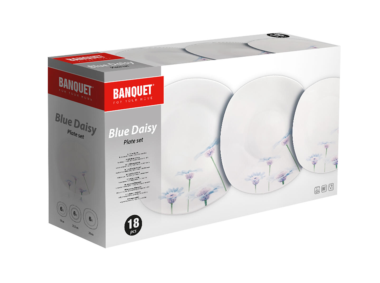 sada jídelní BLUE DAISY square 18díl. porcelánová 7 Kg MTA MAXMIX Sklad14 326906