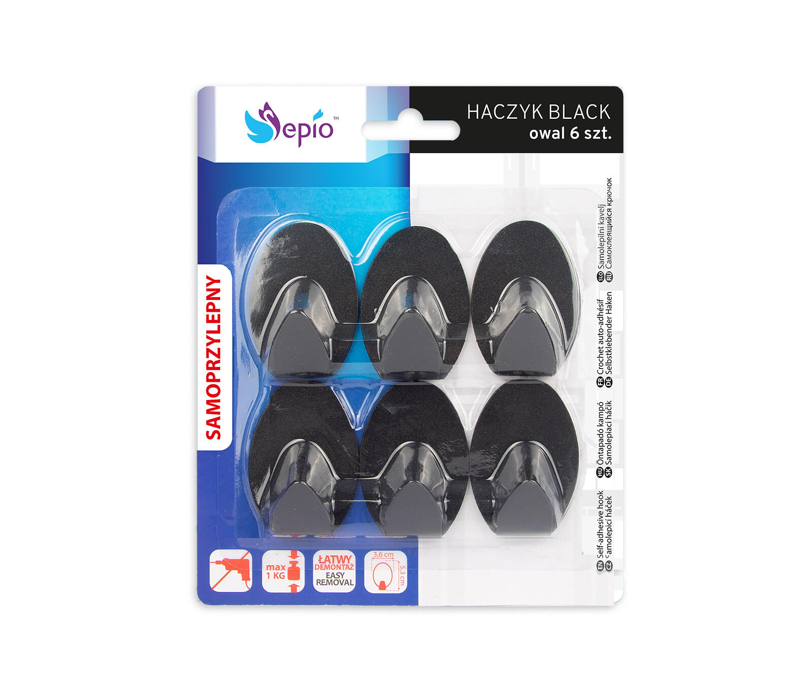 háček samolepicí ovál ocel ČER (6ks) 0.3 Kg MTA MAXMIX Sklad14 395246