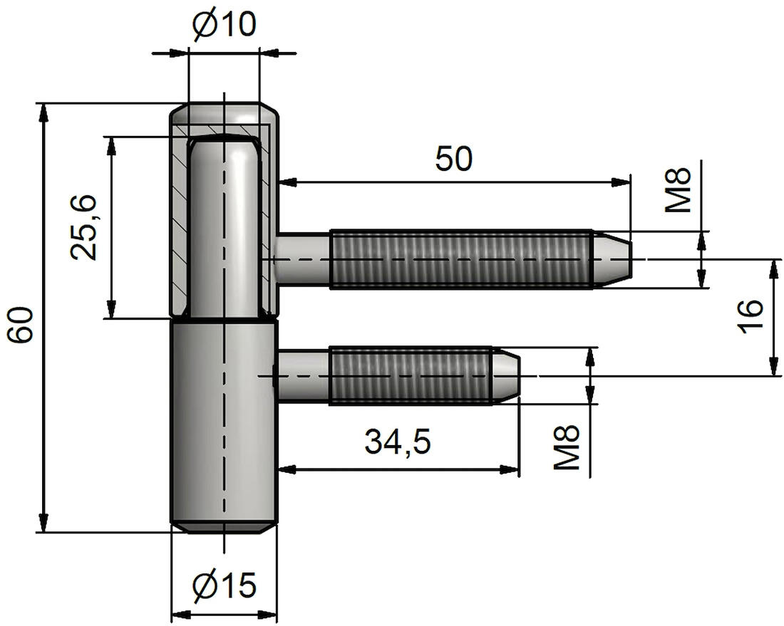 závěs dveřní 60/10  M8/50mm Zn ŽL         (50ks) 5.37 Kg MTA MAXMIX Sklad14 479151