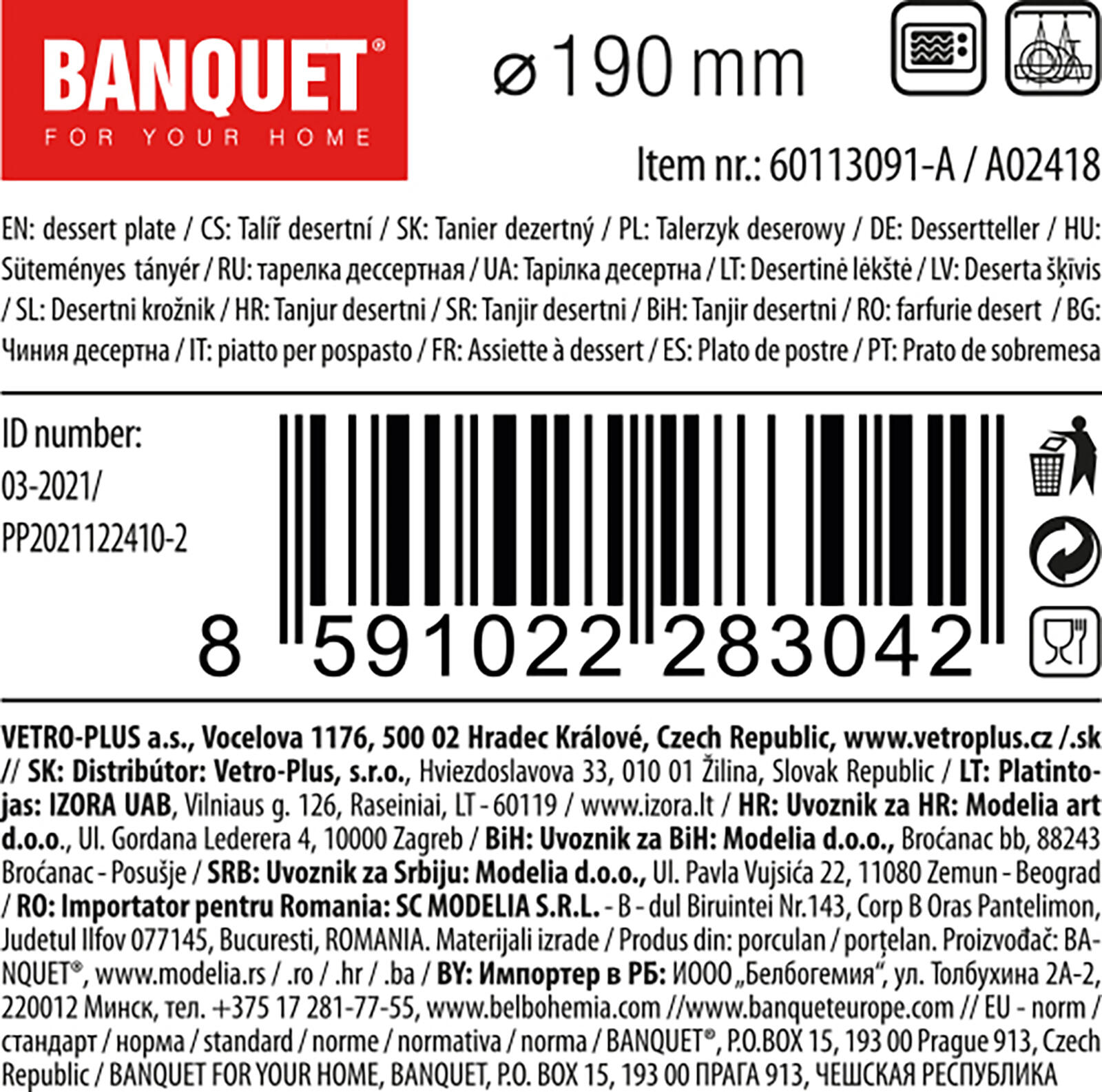 talíř dezertní 19cm porcelánový BÍ 0.25 Kg MTA MAXMIX Sklad14 268534