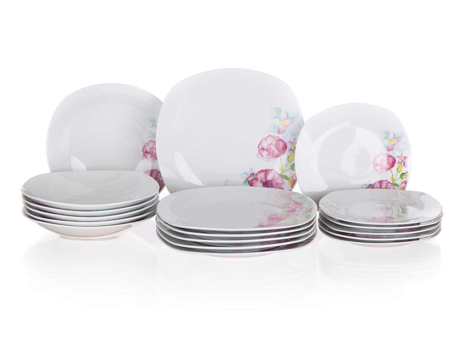 sada jídelní DOLORES square 18díl. porcelánová BÍ 8.07 Kg MTA MAXMIX Sklad14 268500