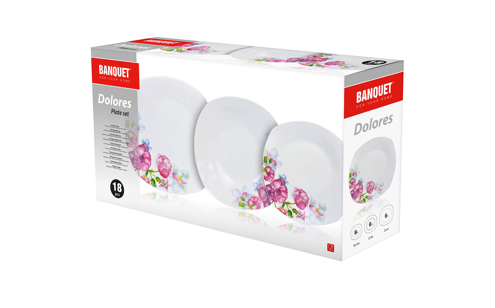 sada jídelní DOLORES square 18díl. porcelánová BÍ 8.07 Kg MTA MAXMIX Sklad14 268500