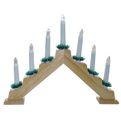 svícen vánoční el. 7 svíček,teplá BÍ,jehlan,dřev.přírodní,do zásuvky 0.65 Kg MAXMIX Sklad14 791901 1843