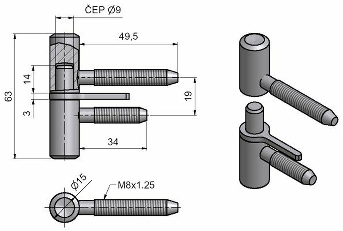 závěs dveřní 60mm zašr.s hřeb. Zn MO 0.11 Kg MTA MAXMIX Sklad14 4791410