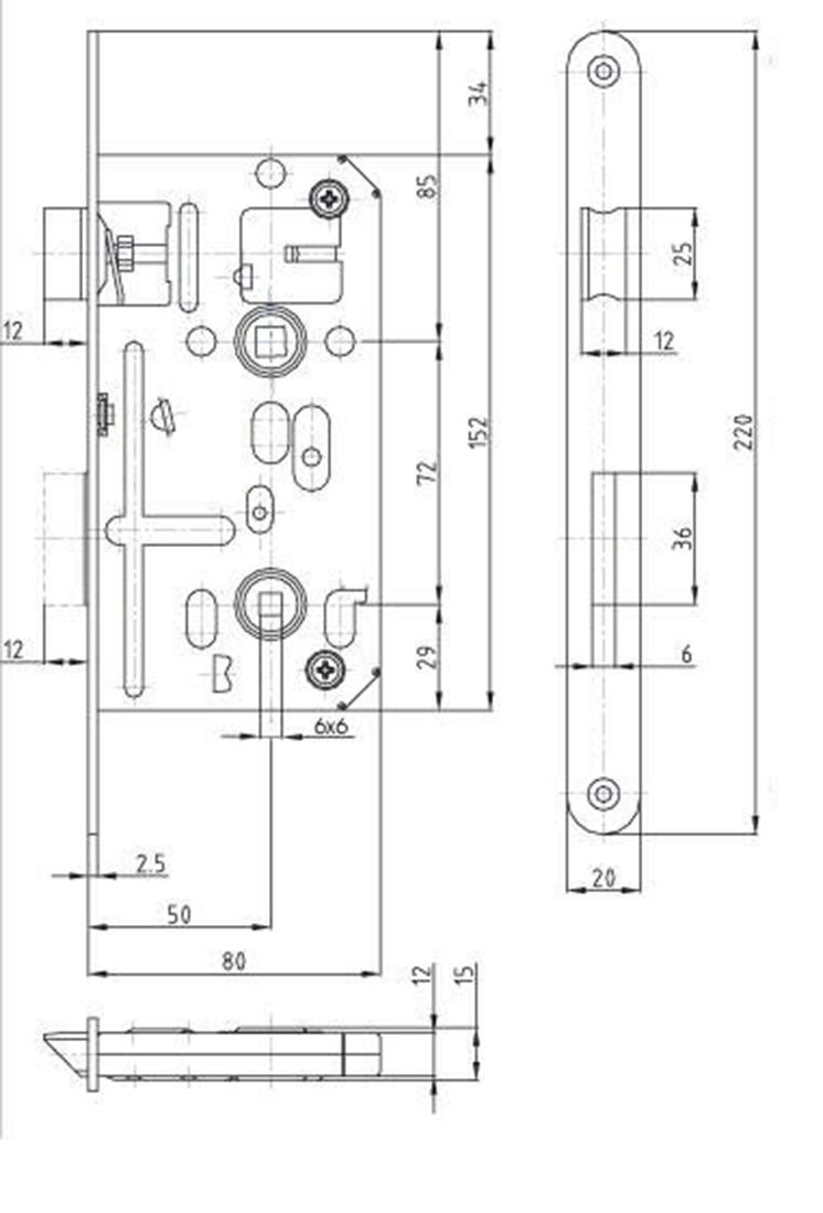 zámek zadl. K135 - 72/80 P-L WC BÍ Zn s ořechem 6x6mm 0.44 Kg MTA MAXMIX Sklad14 498451