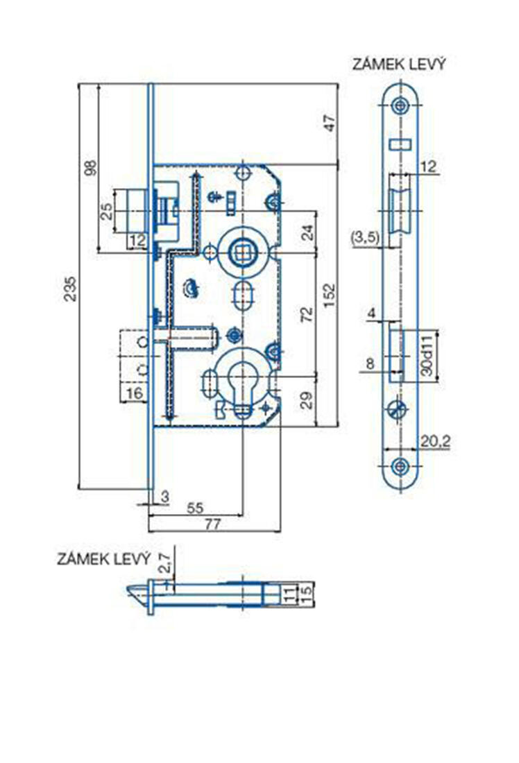 zámek zadl. K221 - 72/80 L BÍ Zn vložkový s převodem 0.38 Kg MTA MAXMIX Sklad14 498491