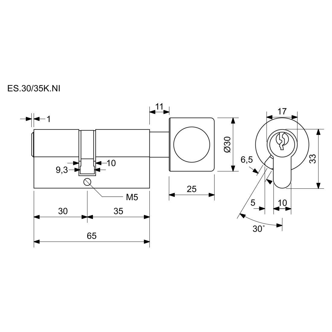 vložka cylindrická 30+35 s knoflíkem 6kl. Ni, 3.třída bezp.RICHTER 0.41 Kg MTA MAXMIX Sklad14 495002