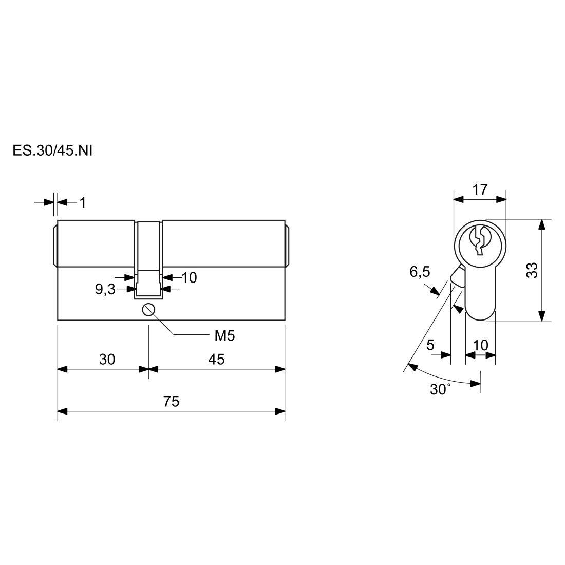 vložka cylindrická 30+45 6kl. Ni, 3.třída bezpečnosti  RICHTER 0.31 Kg MTA MAXMIX Sklad14 495007