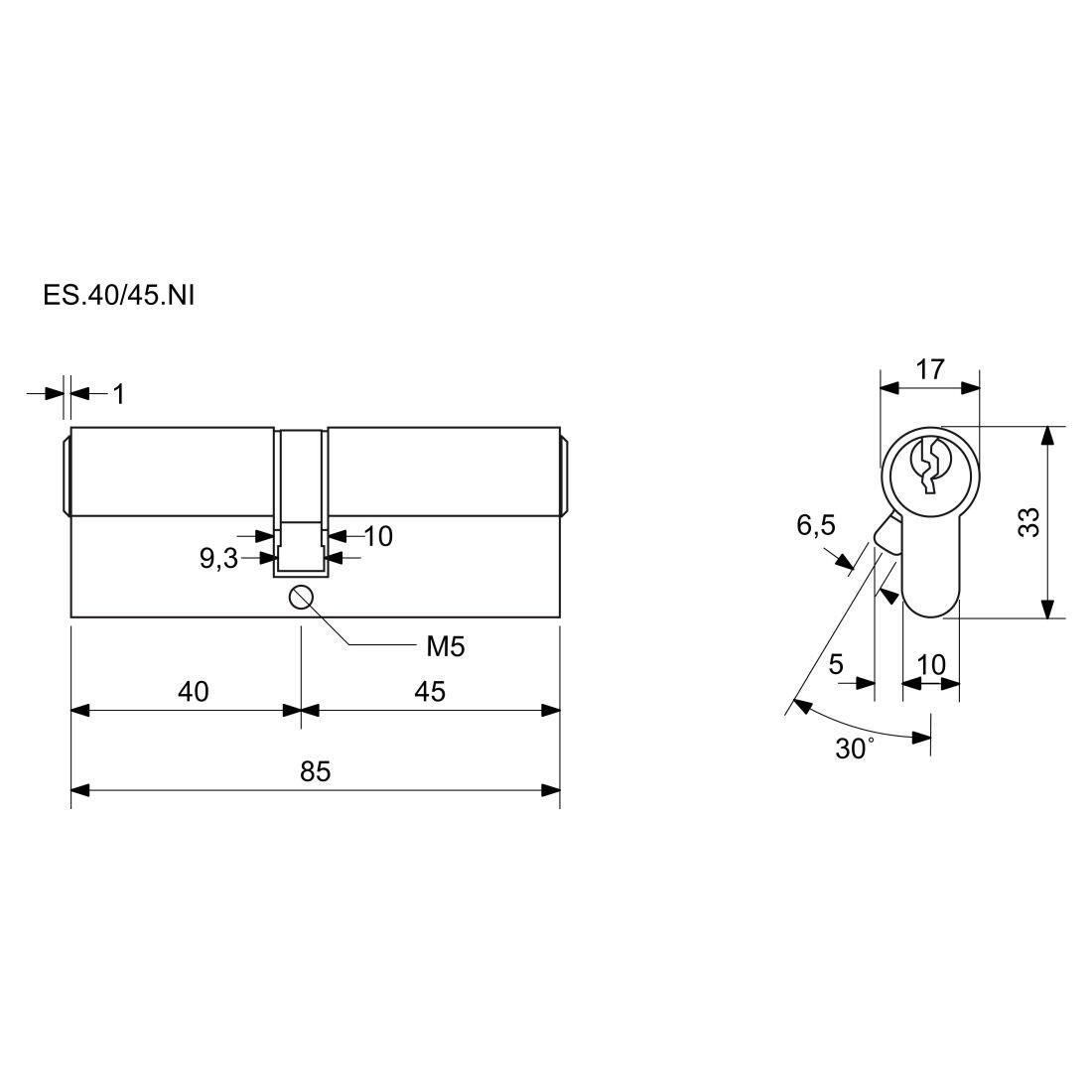 vložka cylindrická 40+45 6kl. Ni, 3.třída bezpečnosti  RICHTER 0.34 Kg MTA MAXMIX Sklad14 495017
