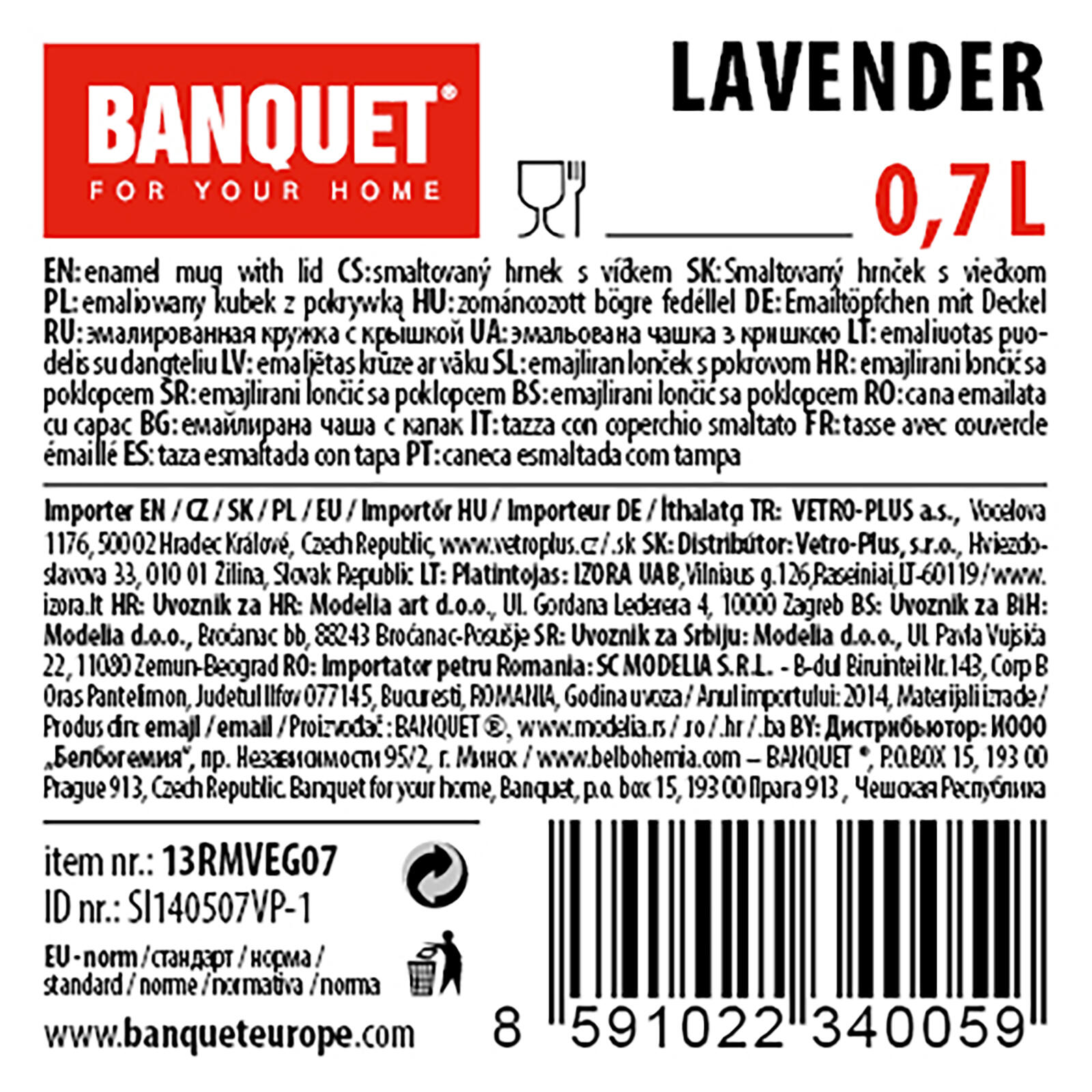 hrnek smalt. pr.11cm 0,7l LAVENDER + PH víko 0.15 Kg MTA MAXMIX Sklad14 325800
