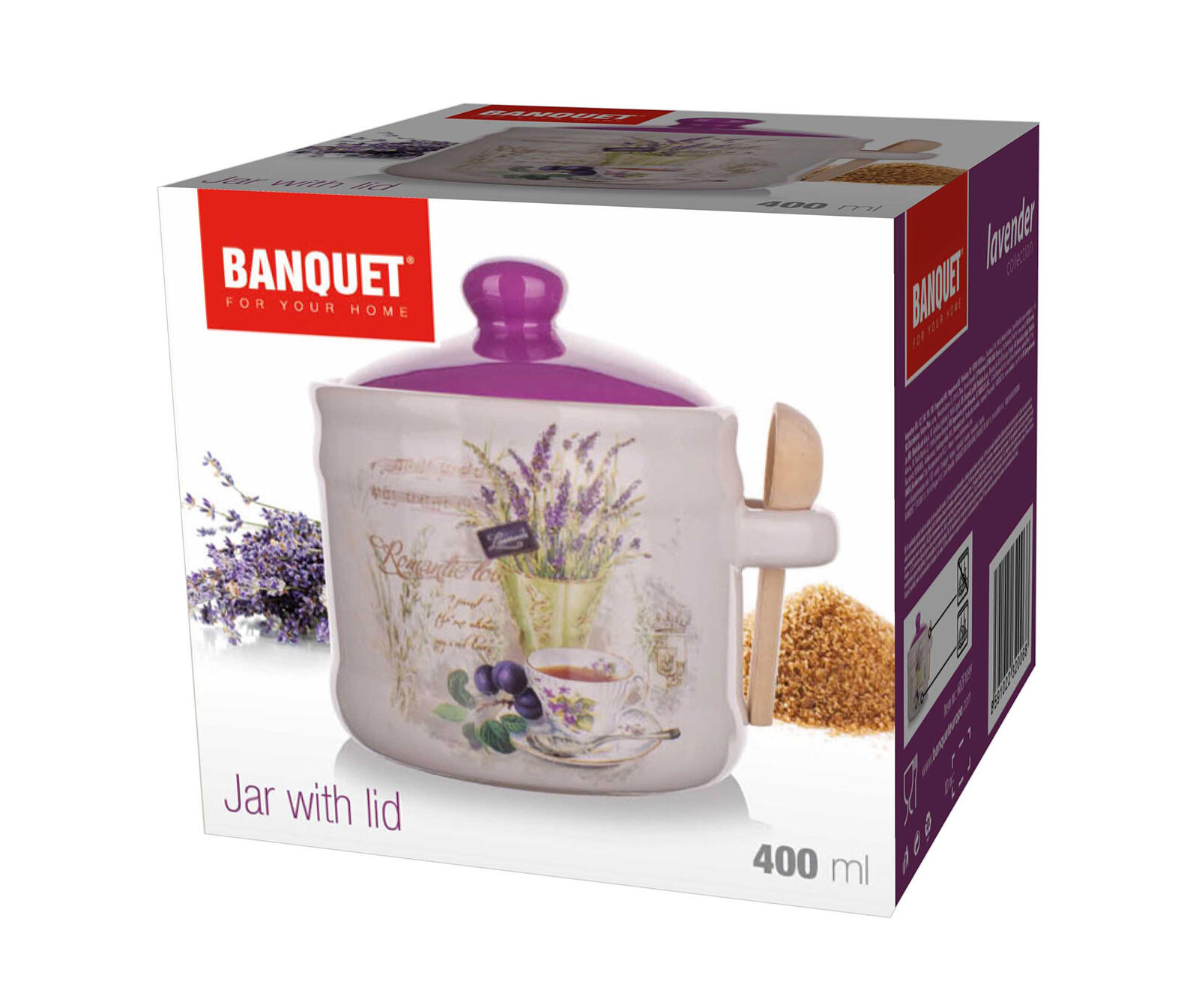 dóza 400ml LAVENDER keramická s dřevěnou lžičkou