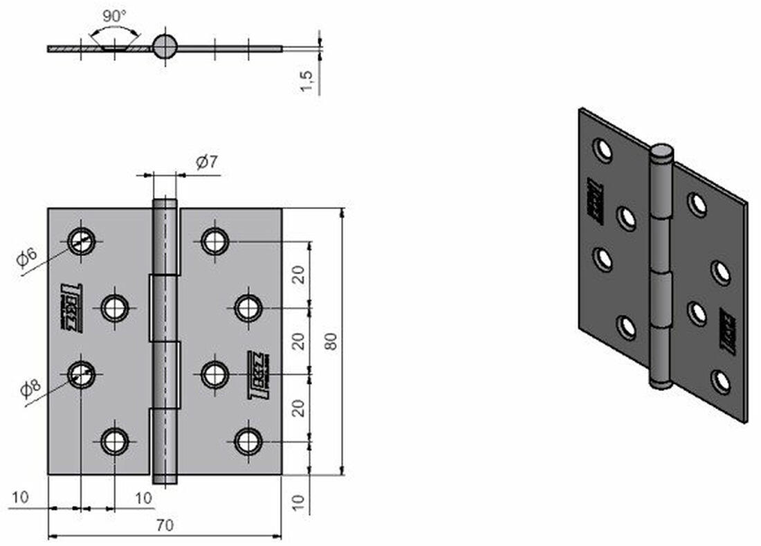 závěs dveřní 80mm KZ Zn MO         (50ks) 4.07 Kg MTA MAXMIX Sklad14 479211