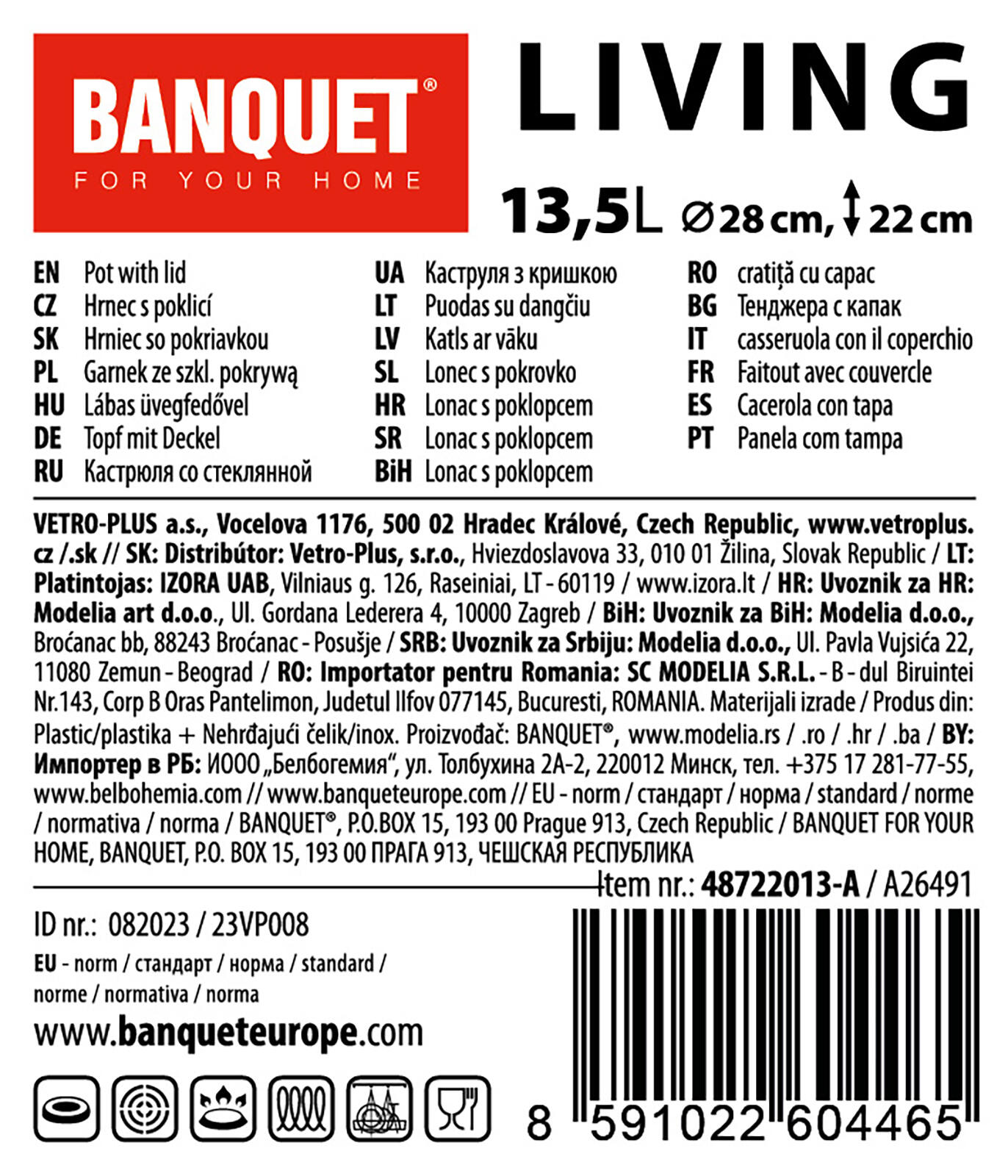 hrnec 28cm se skl.poklicí 13,5l nerez LIVING 2.26 Kg MTA MAXMIX Sklad14 368899