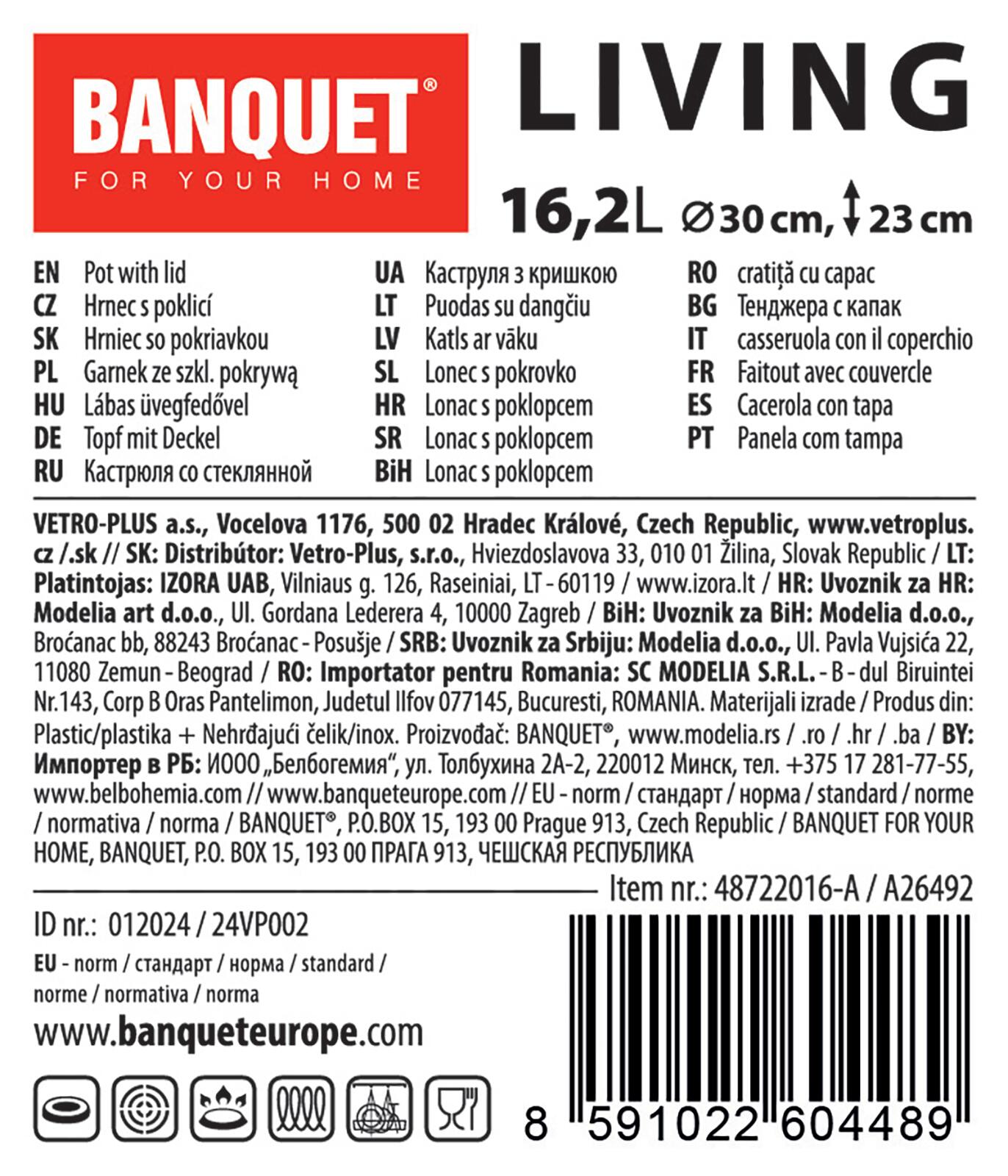 hrnec 30cm se skl.poklicí 16,2l nerez LIVING 2.69 Kg MTA MAXMIX Sklad14 368900