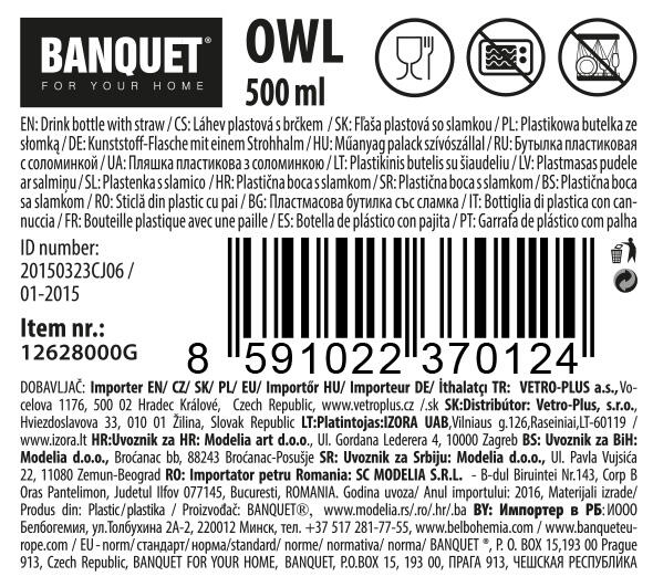 láhev na pití 500ml s brčkem SOVA PH ZE 0.1 Kg MTA MAXMIX Sklad14 325996