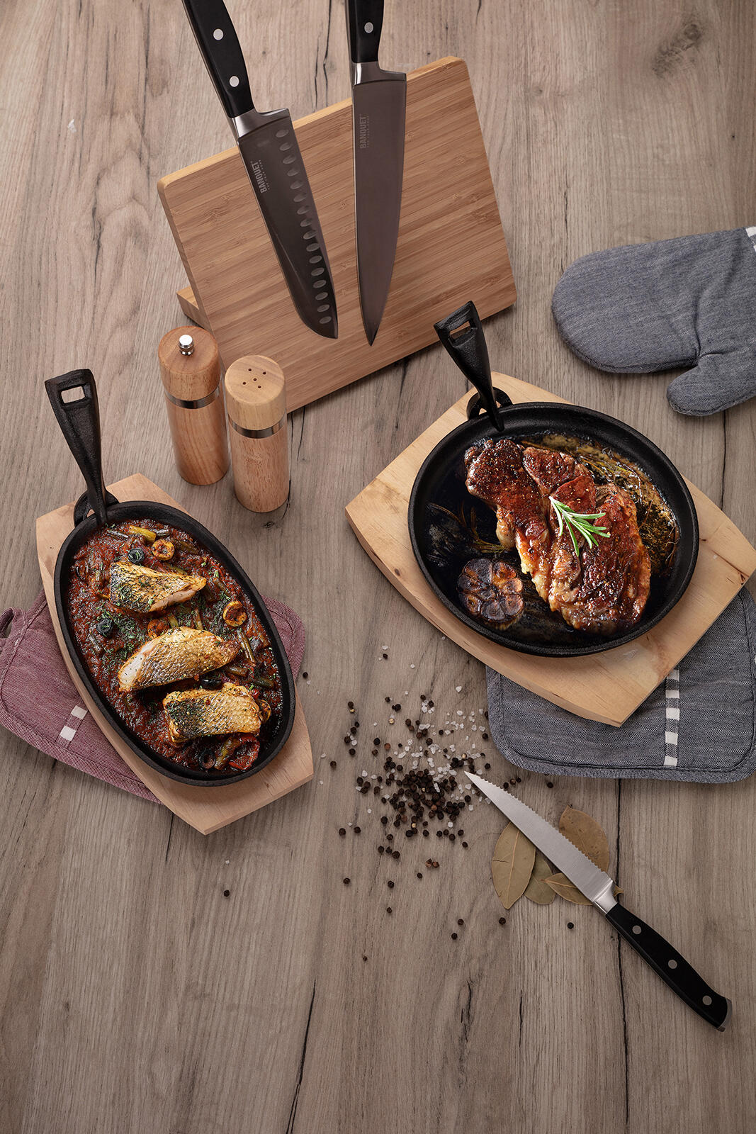 pánev 23x14cm GRADA litina + dřev.prkénko 1.31 Kg MTA MAXMIX Sklad14 325209