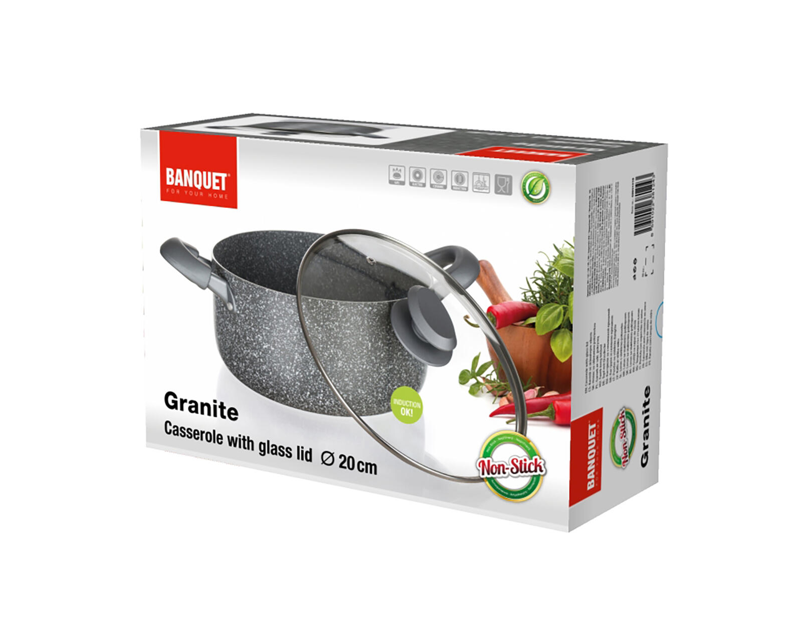 hrnec 20x9,5cm nepřiln.povrch GRANITE se skl.poklicí