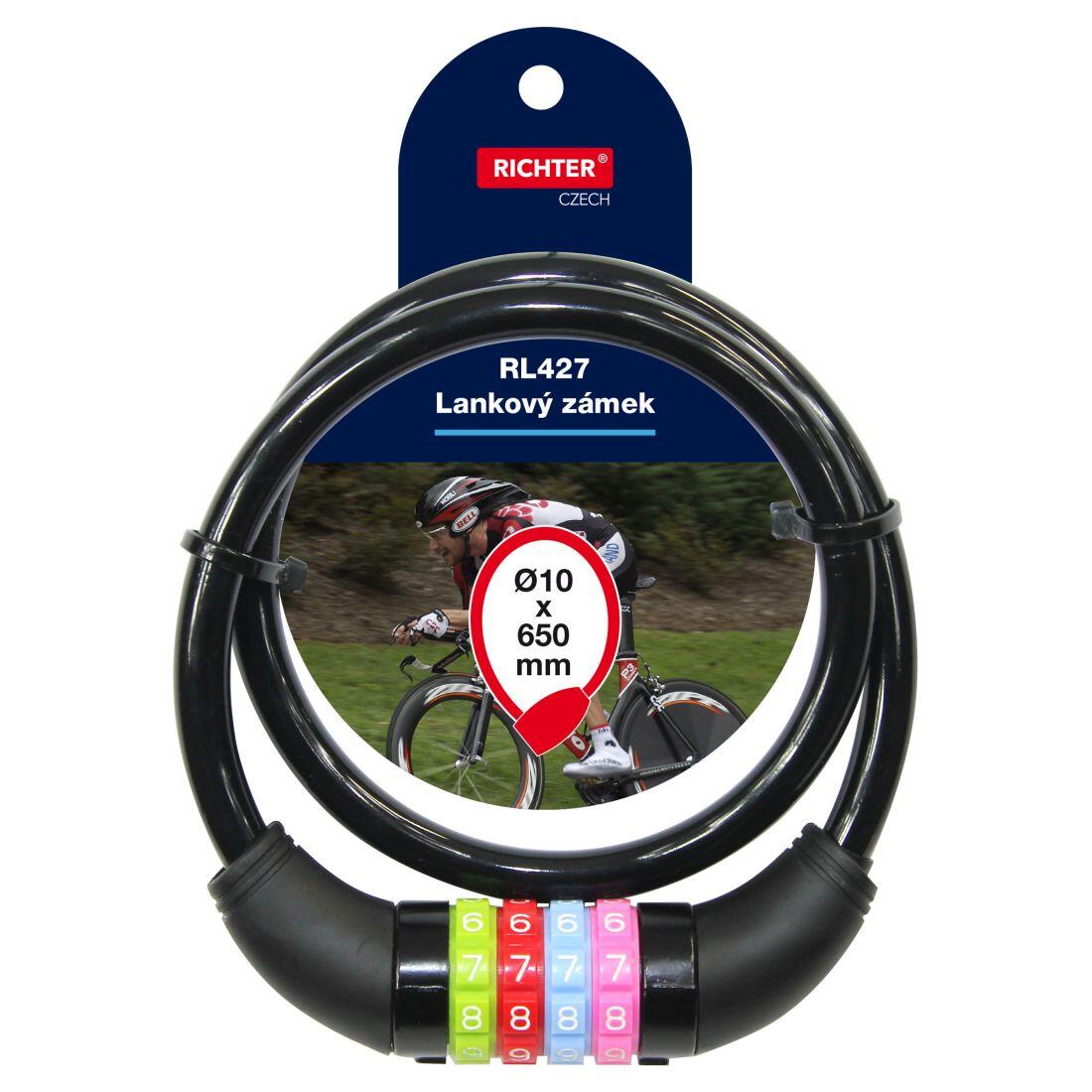 zámek lankový kódový 10x650mm ČER  RICHTER 0.23 Kg MTA MAXMIX Sklad14 495046