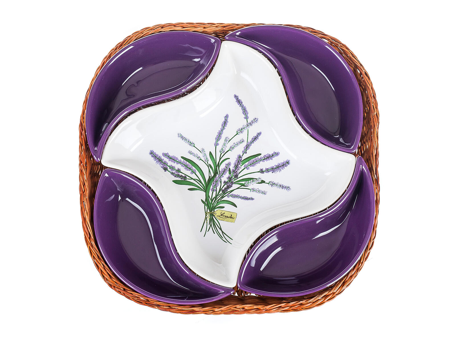 miska sada 5díl.28x28cm LAVENDER, v košíku, keramika/proutí 1.76 Kg MTA MAXMIX Sklad14 369144