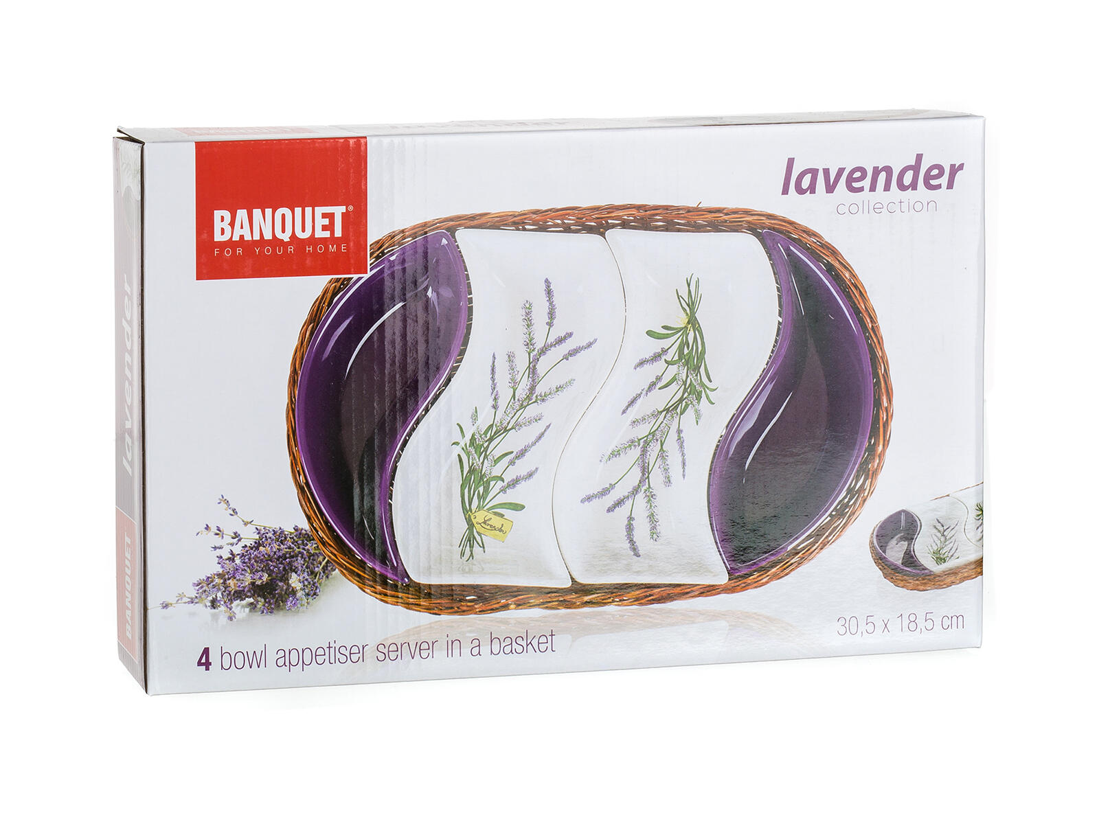 miska sada 4díl. 30,5x18,5cm LAVENDER, v košíku, keramika/proutí 1.24 Kg MTA MAXMIX Sklad14 369146