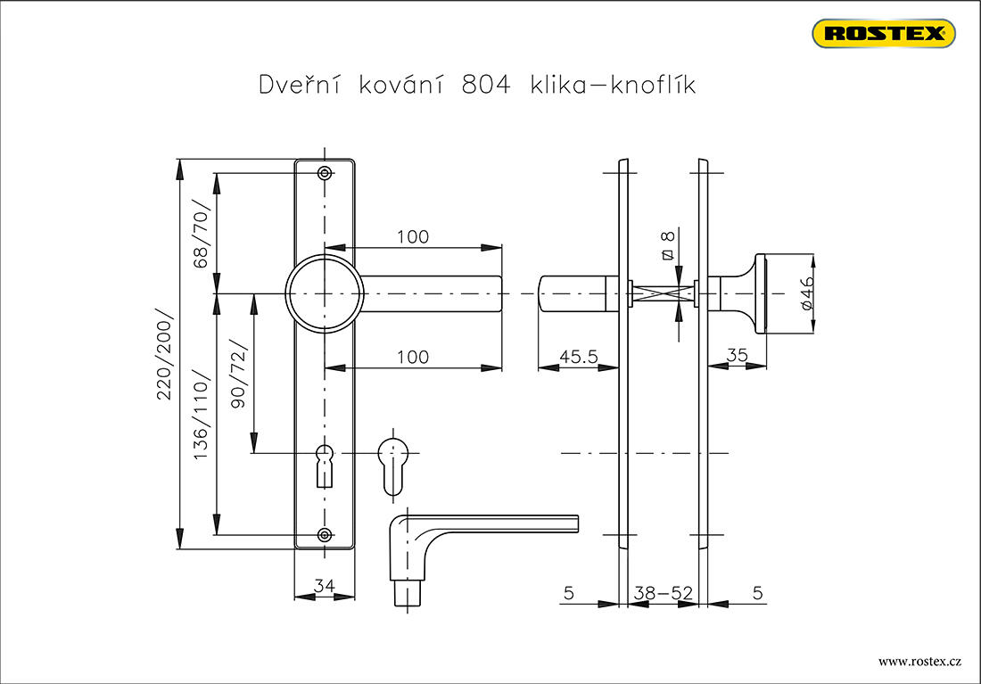 klika dveř.se št.+ knof. 804/90mm vložka Cr-nerez 0.52 Kg MTA MAXMIX Sklad14 496001