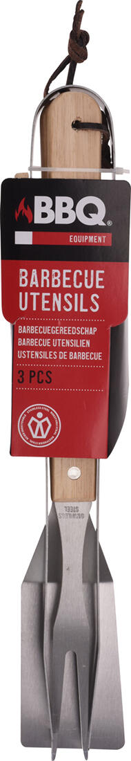 nářadí grilovací BBQ nerez, dřev.ruk.ojeť sada 3díl.