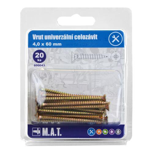 vrut un.celozávit 4,0x 60mm ZZ (20ks) 0.07 Kg MTA MAXMIX Sklad14 600043