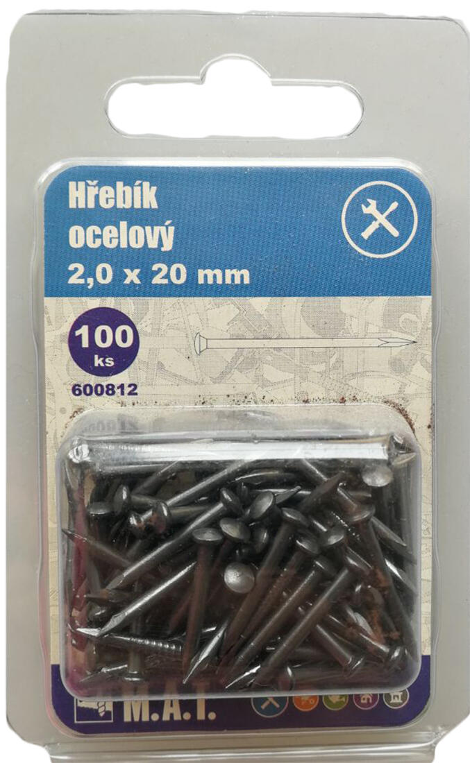 hřebík ocelový 20x2,0mm (100ks) 0.05 Kg MTA MAXMIX Sklad14 600812