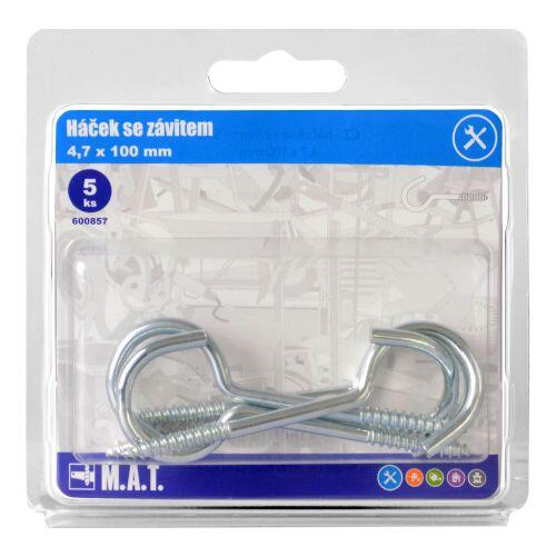 háček se závitem 100x4,7mm Zn (5ks) 0.11 Kg MTA MAXMIX Sklad14 600857