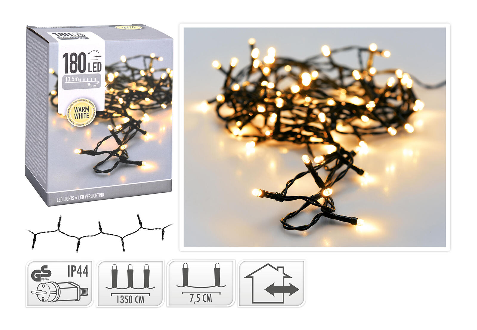 osvětlení vánoční 14m 180LED teplá BÍ venkovní 0.41 Kg MTA MAXMIX Sklad14 385437
