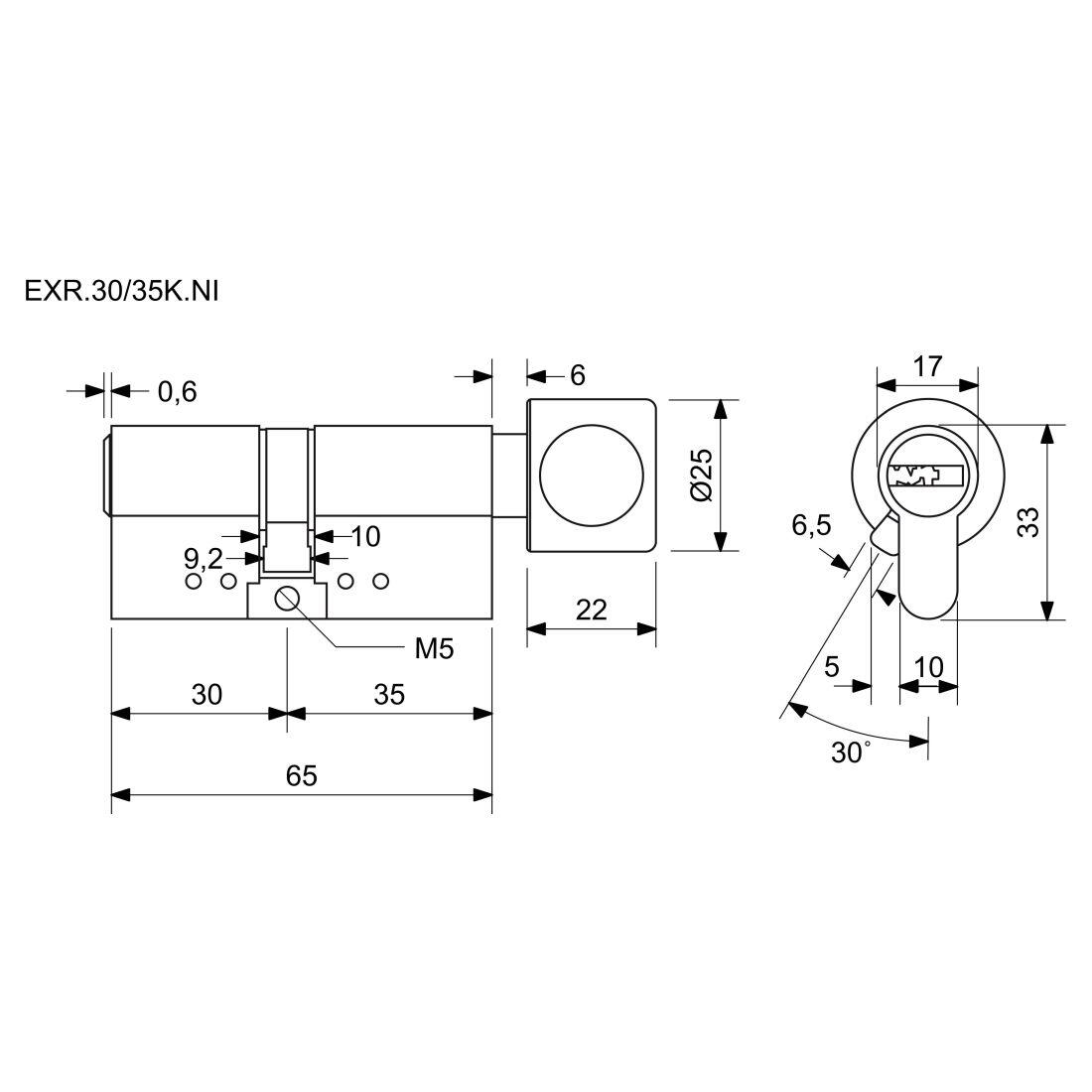 vložka cylindrická 30+35 s knoflíkem 6kl. Ni, 4.třída bezp.RICHTER 0.31 Kg MTA MAXMIX Sklad14 495029