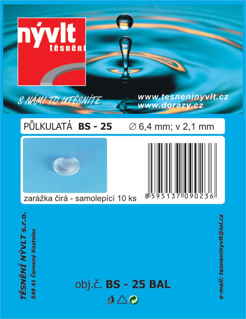 doraz samolep.půlkul.pr. 6,4x2,1mm TRA  BS-25 (10ks) 0.00 Kg MTA MAXMIX Sklad14 606811