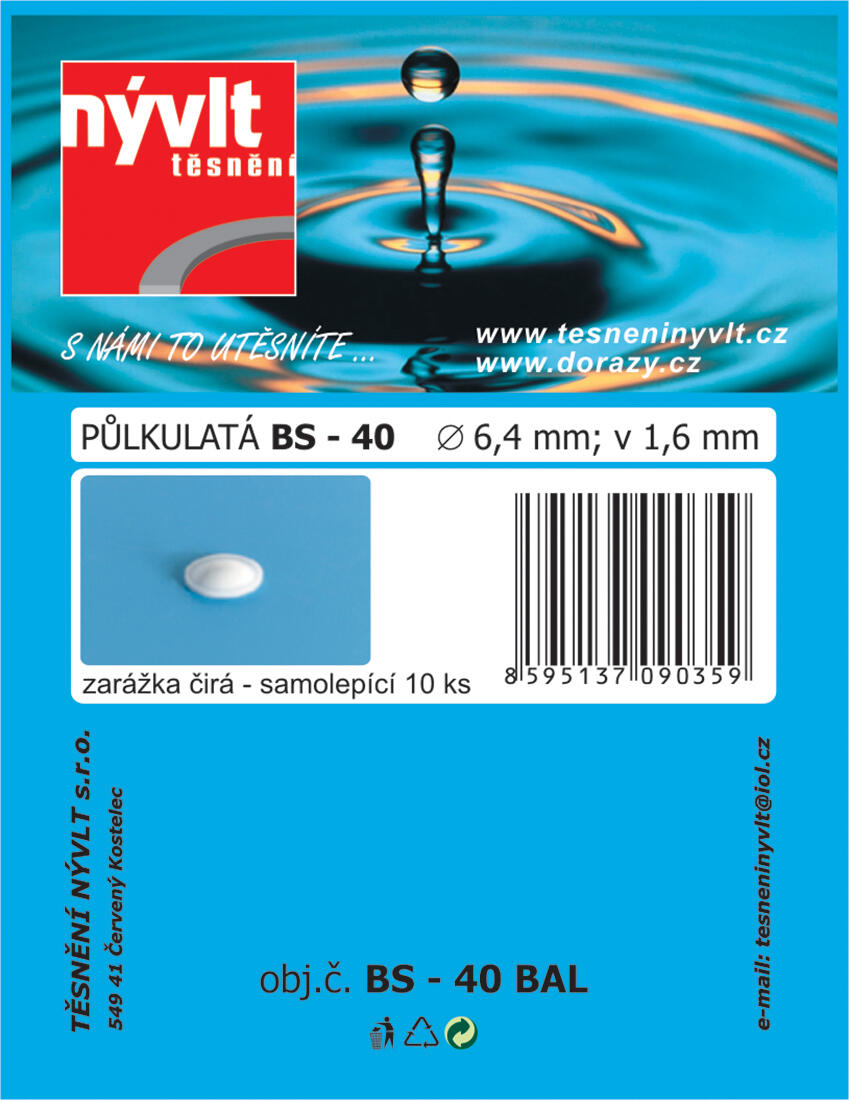 doraz samolep.půlkul.pr. 6,4x1,6mm TRA  BS-40 (10ks) 0.00 Kg MTA MAXMIX Sklad14 606812