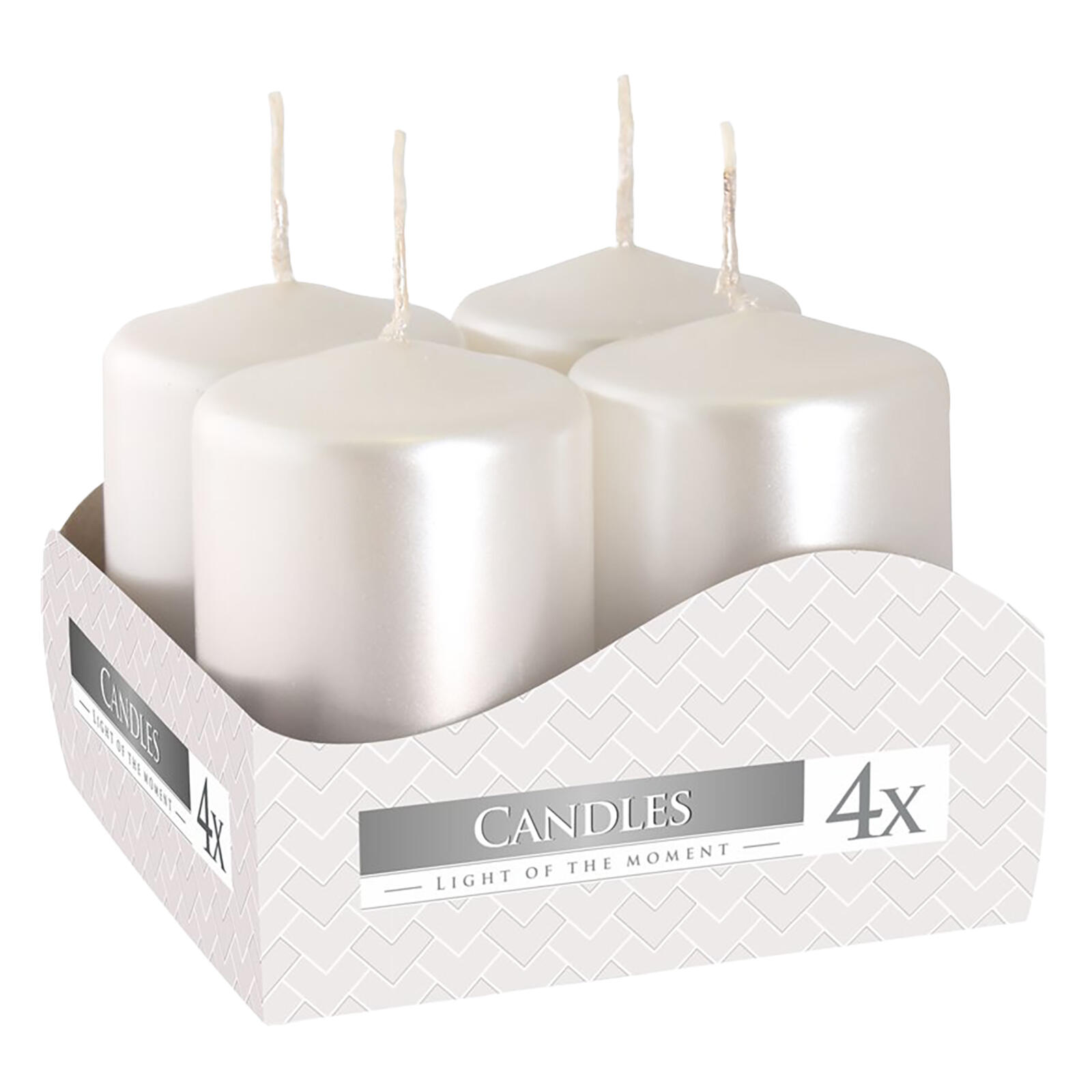 svíčka adventní 60x40mm BÍ metalická lesk. (4ks) 0.25 Kg MTA MAXMIX Sklad14 716171