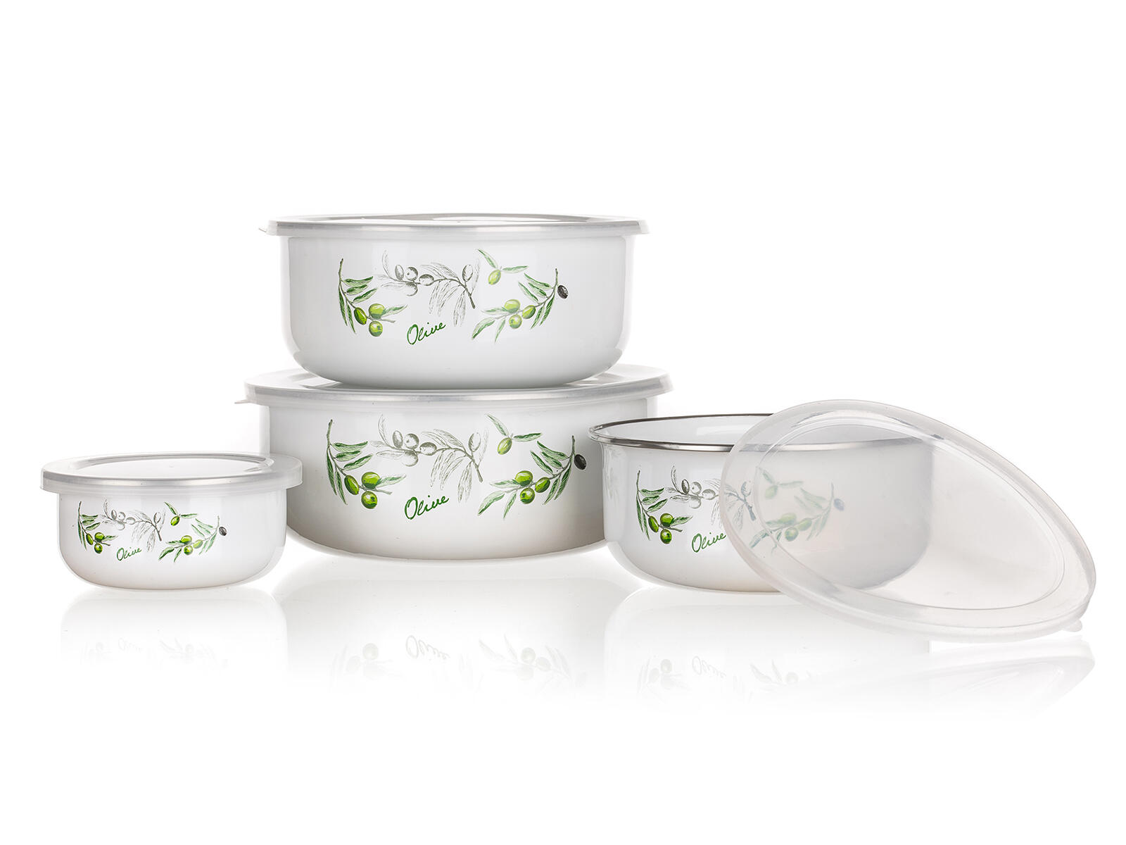 miska sada 8díl. (10,14,16,18cm + 4 víčka) smalt OLIVES