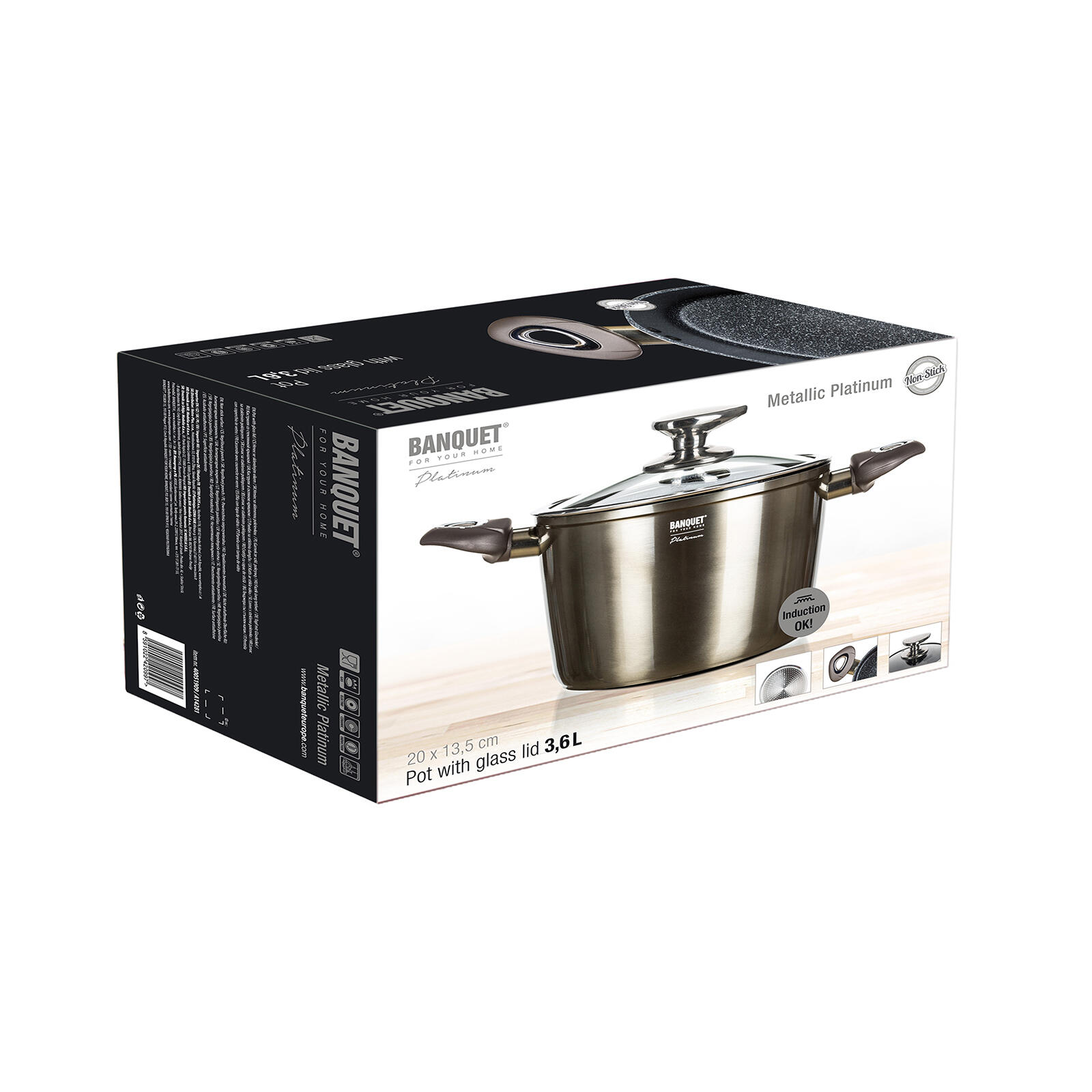 hrnec 20x13,5cm 3,6l nepřiln.povrch METALLIC PLATINUM se skl.pokli
