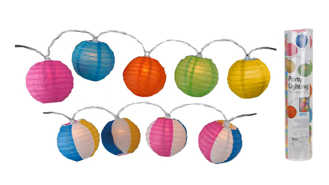osvětlení LAMPIONY pr.10cm 10LED řetěz, papír mix barev 0.17 Kg MTA MAXMIX Sklad14 385668