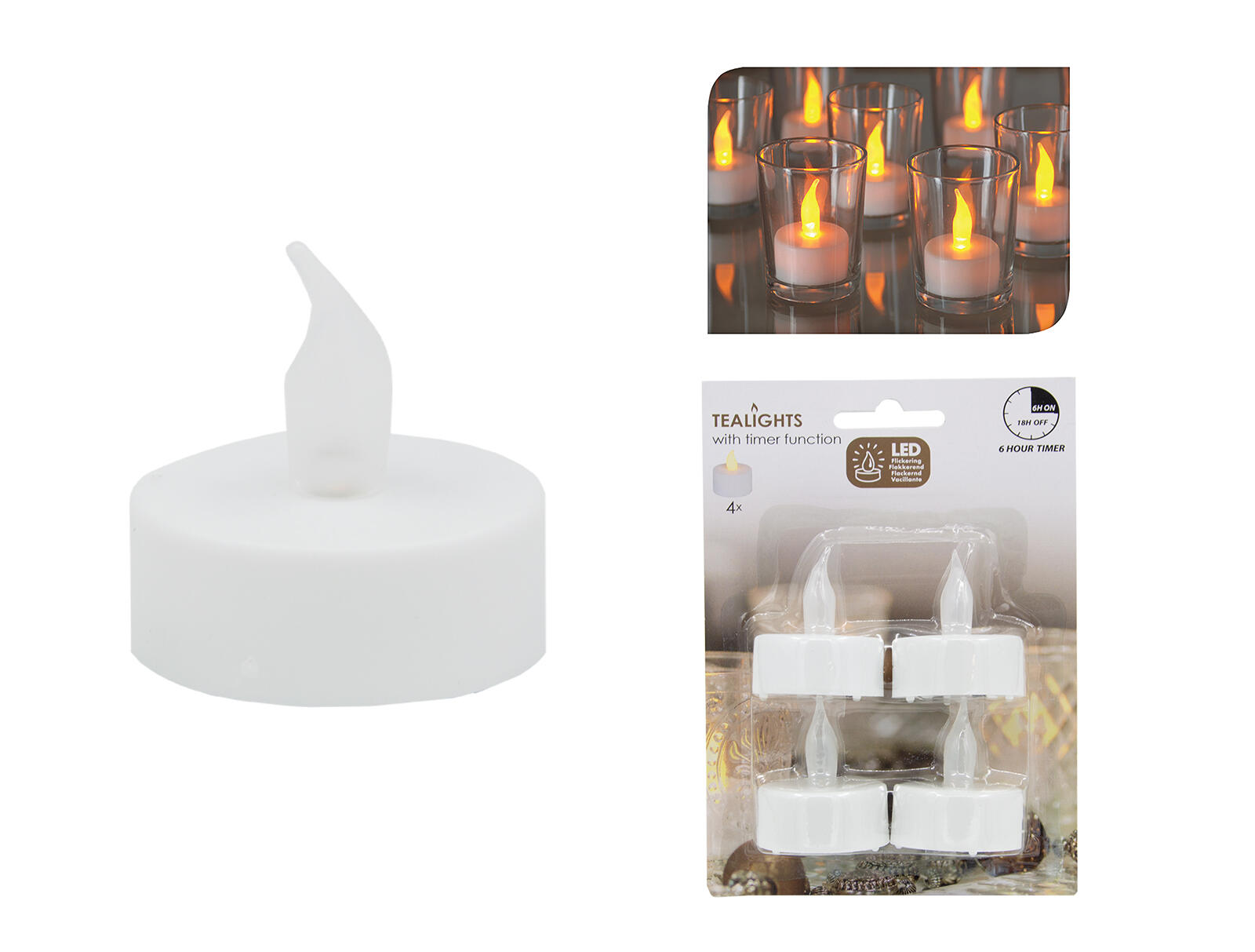 svíčka čajová LED pr.3,5cm BÍ (4ks) s bateriemi, časovačem 0.05 Kg MTA MAXMIX Sklad14 385875