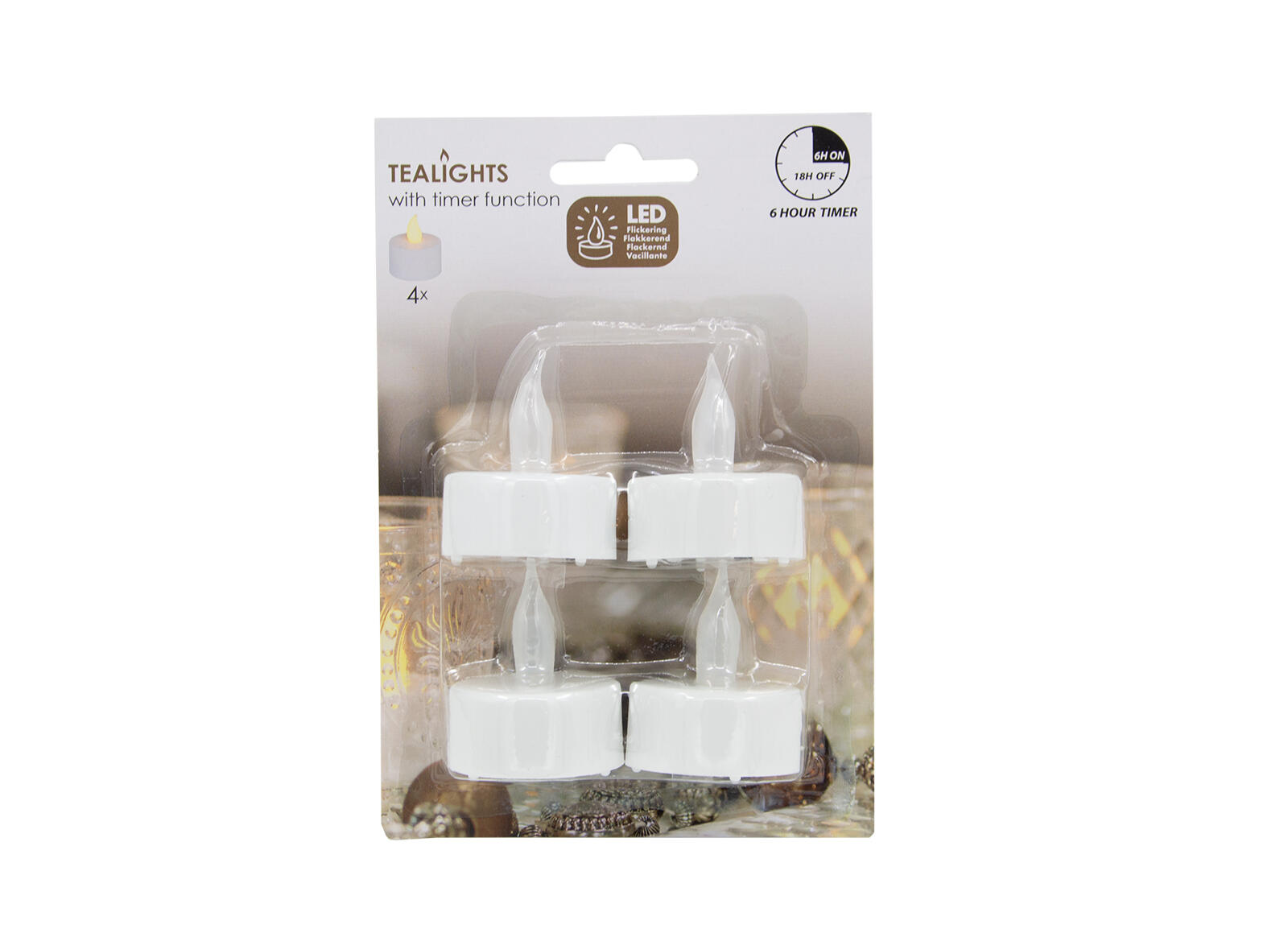 svíčka čajová LED pr.3,5cm BÍ (4ks) s bateriemi, časovačem 0.05 Kg MTA MAXMIX Sklad14 385875