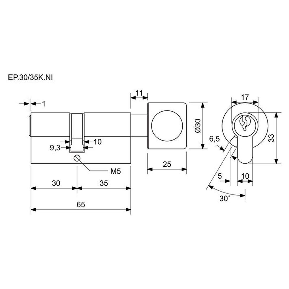 vložka cylindrická stavební s knoflíkem 30+35 3kl. Ni RICHTER 0.36 Kg MTA MAXMIX Sklad14 495085