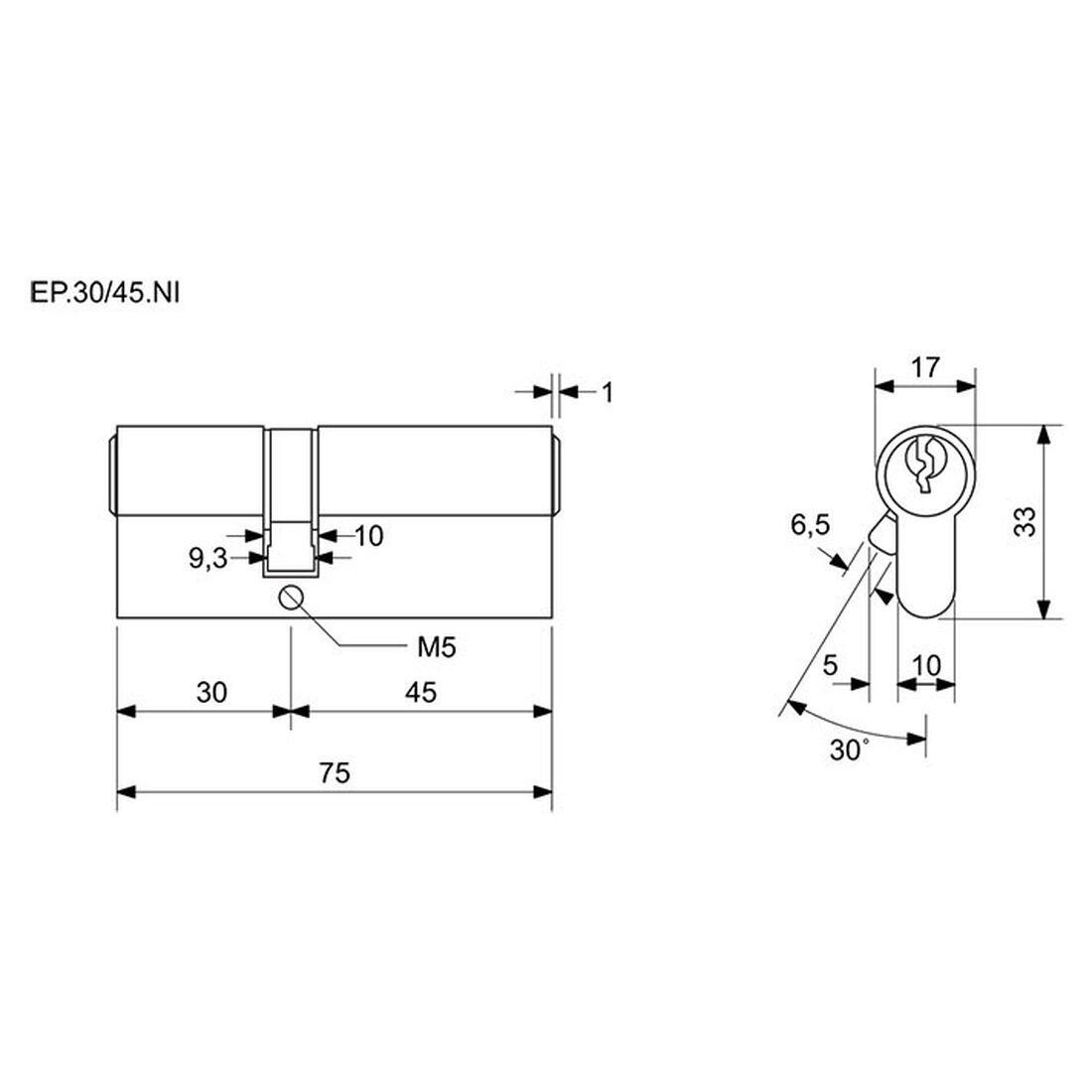 vložka cylindrická stavební 30+45 3kl. Ni RICHTER 0.25 Kg MTA MAXMIX Sklad14 495086