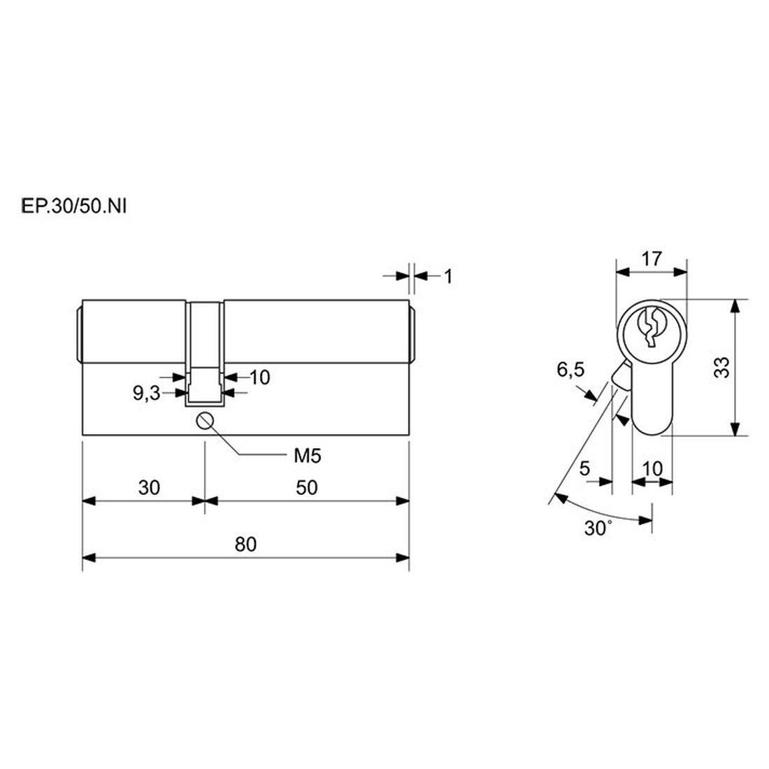 vložka cylindrická stavební 30+50 3kl. Ni RICHTER 0.25 Kg MTA MAXMIX Sklad14 495087
