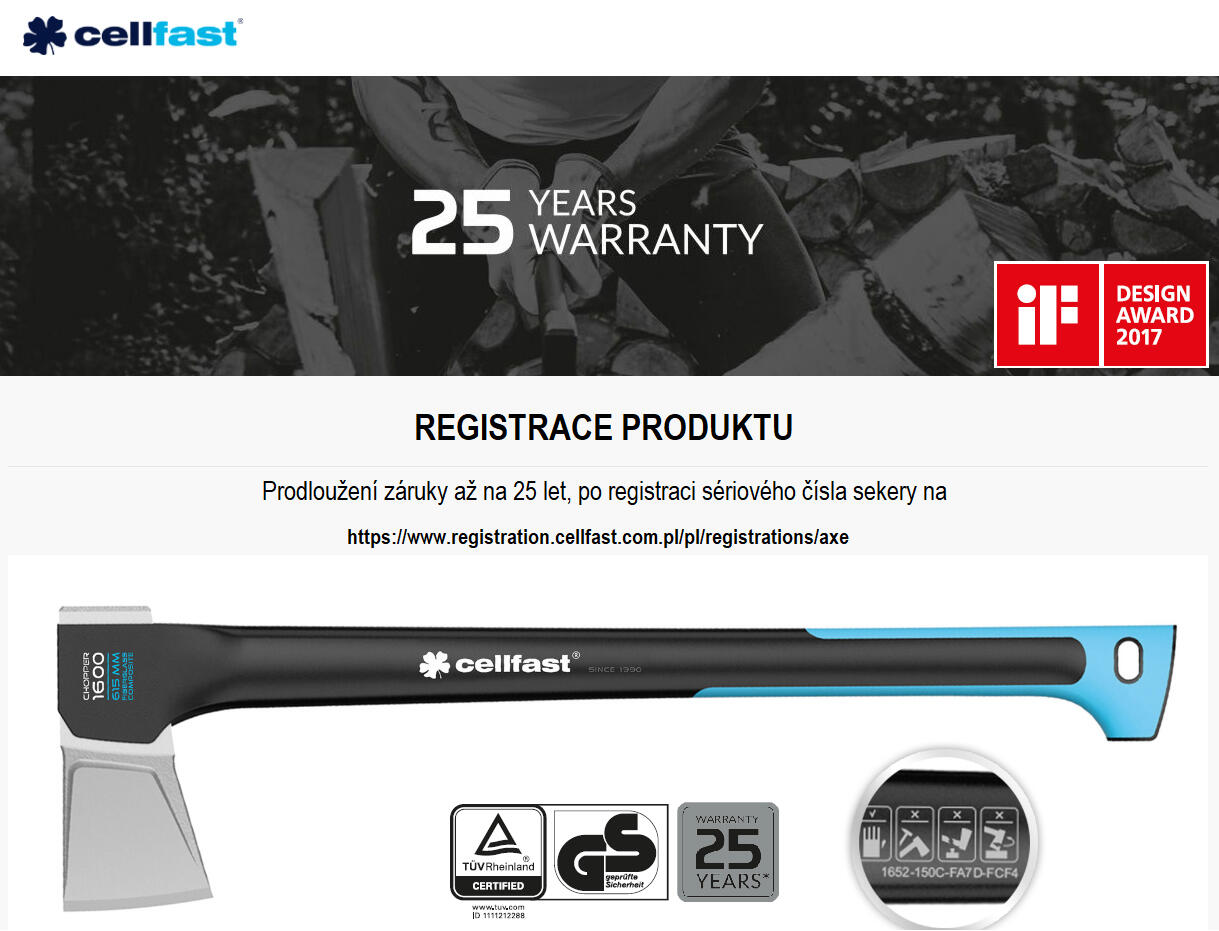 sekera 1600g štípací ERGO S NÁSADOU FIBERGLASS  CELLFAST 1.82 Kg MTA MAXMIX Sklad14 745017