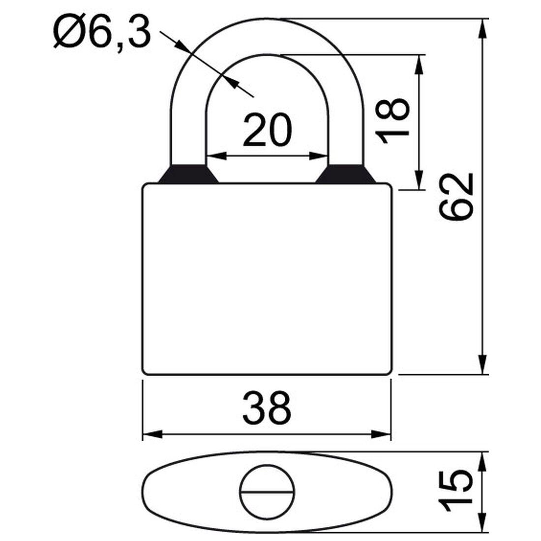 zámek visací OVAL 38 3kl. na stejný uzávěr  RICHTER 0.13 Kg MTA MAXMIX Sklad14 495094