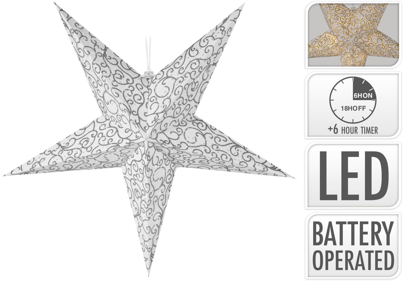 osvětlení HVĚZDA 60cm skládací, papír s folií mix, 10LED, s časovačem 0.09 Kg MTA MAXMIX Sklad14 386302