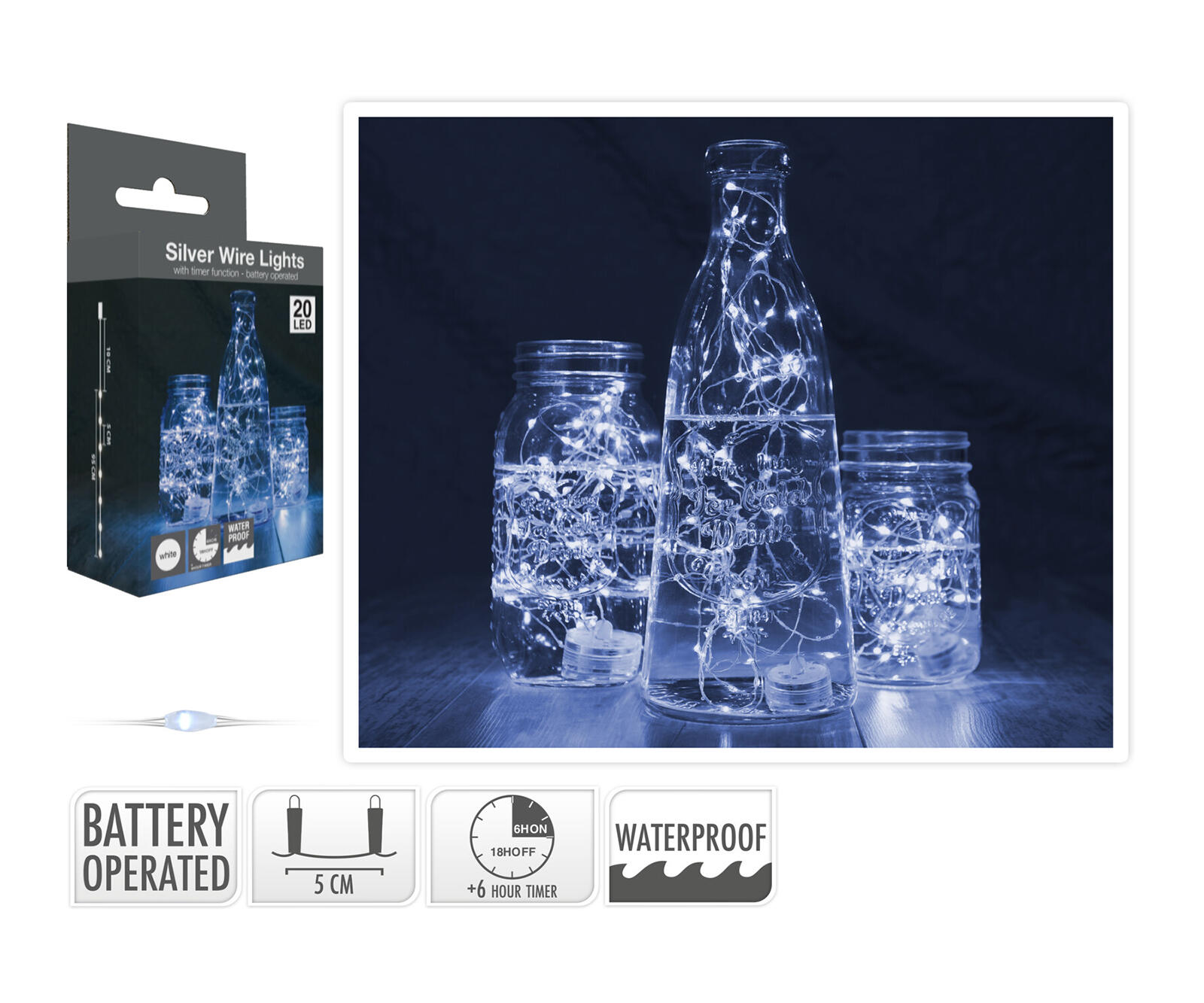 osvětlení 1,3m 20LED studená BÍ, voděodolné s časovačem 0.02 Kg MTA MAXMIX Sklad14 386310