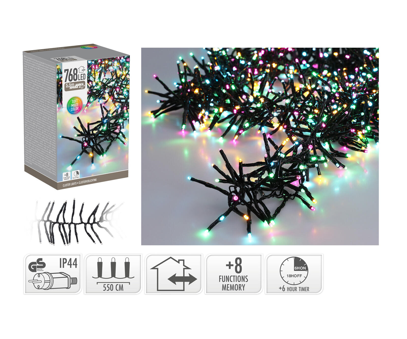 osvětlení vánoční  5,6m 768LED duhová (MO, ORANŽ, RŮŽ), 8 funkcí 0.68 Kg MTA MAXMIX Sklad14 386314