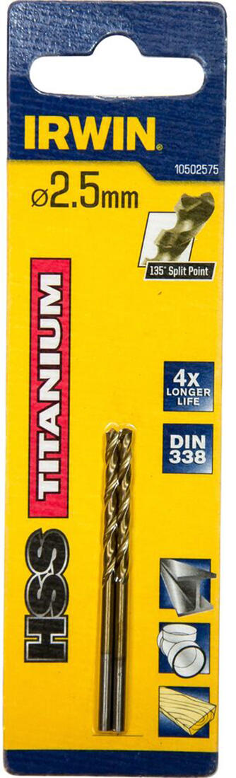 vrták do kovu HSS TITANIUM  2,5x30/57mm (2ks) IRWIN 0.01 Kg MTA MAXMIX Sklad14 671274
