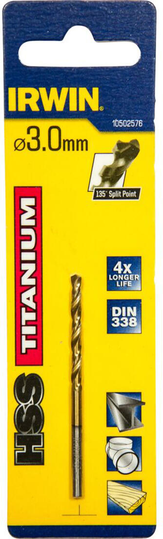 vrták do kovu HSS TITANIUM  3,0x33/61mm IRWIN 0.01 Kg MTA MAXMIX Sklad14 671275